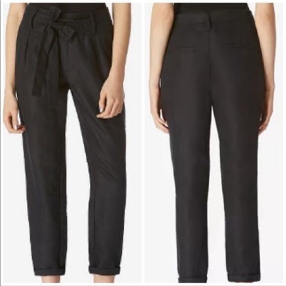 AVEC LES FILLES Black Linen Blend Paper Bag Pants 10 NWOT - Picture 1 of 7